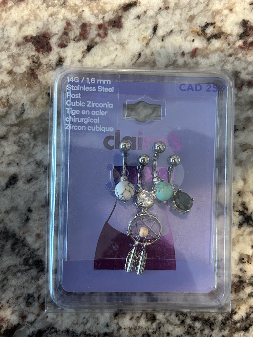 Claire's Dreamcatcher Belly Ring Set‎ - Turquoise, White, Gray, Silver